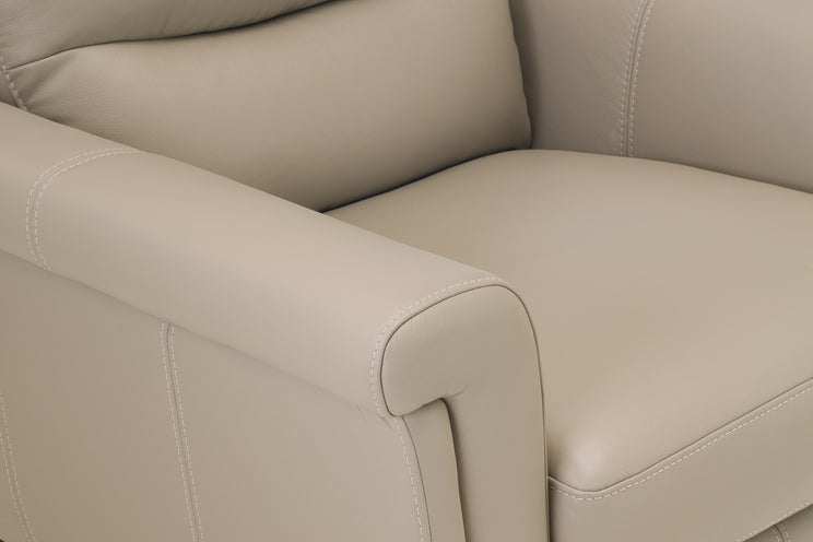 Close-up of a beige leather sofa